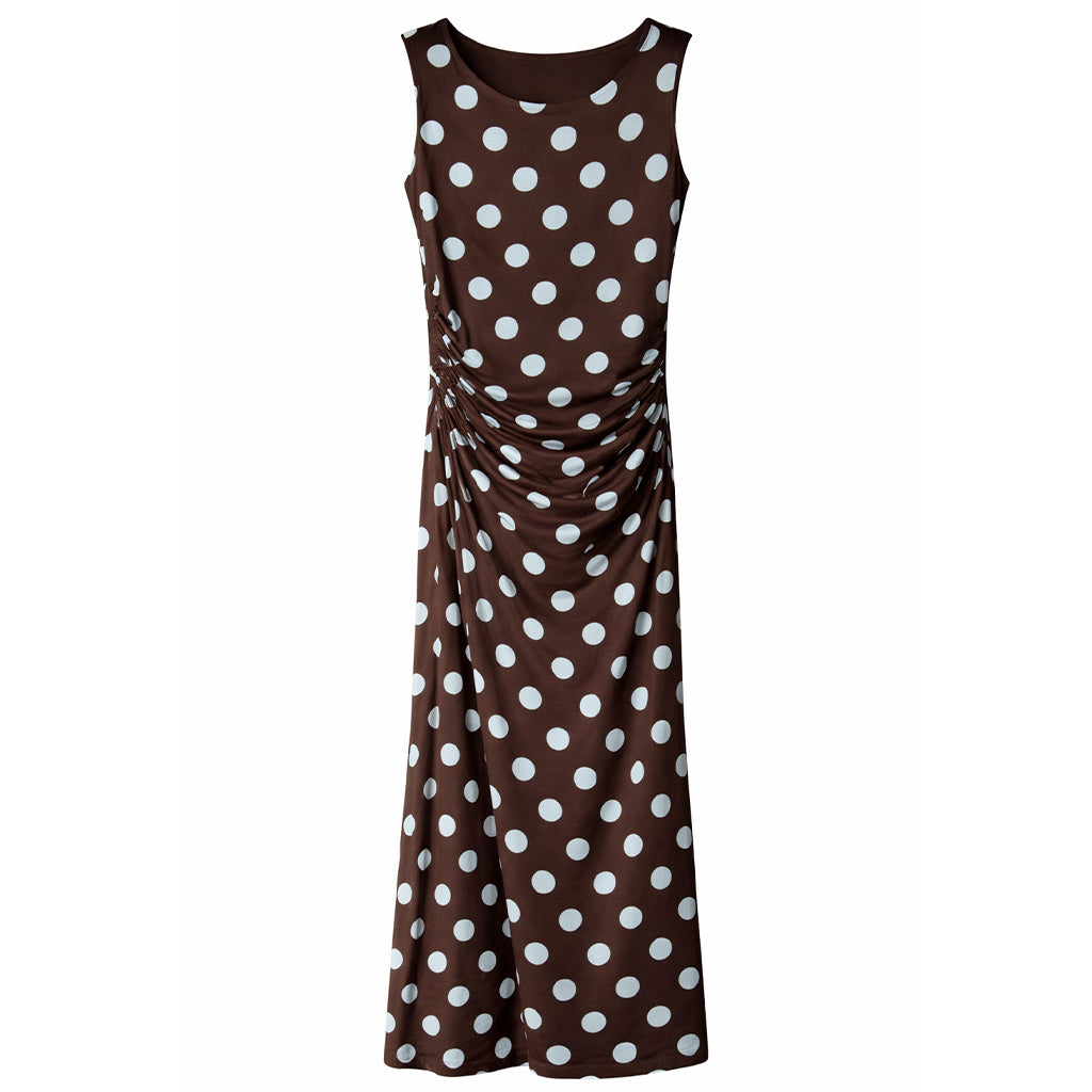 Abito Lungo Donna a Pois con Drappeggio Laterale