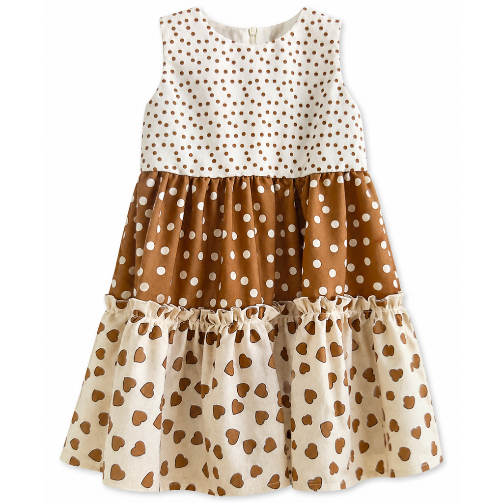 ABITO SMANICATO CON POIS E CUORI