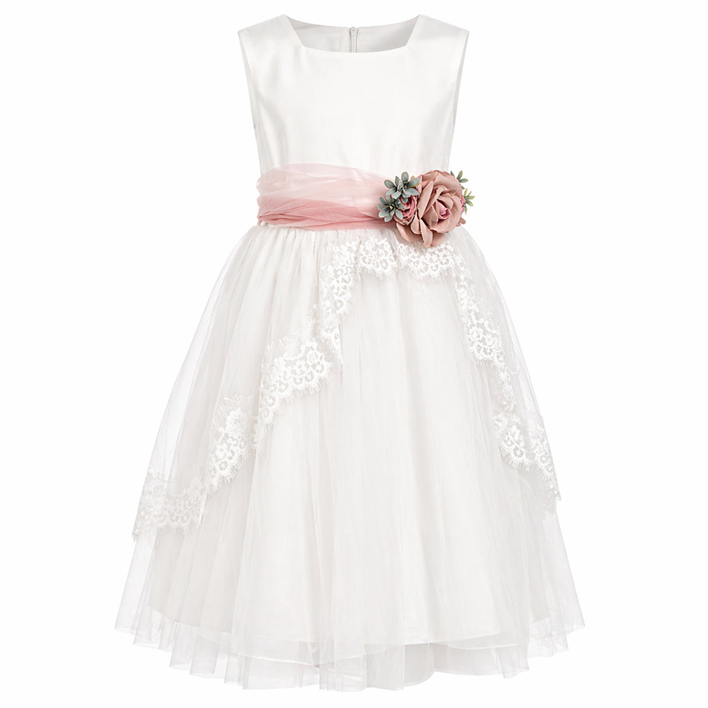 Abito Bambina Cerimonia in Tulle con Dettaglio Floreale