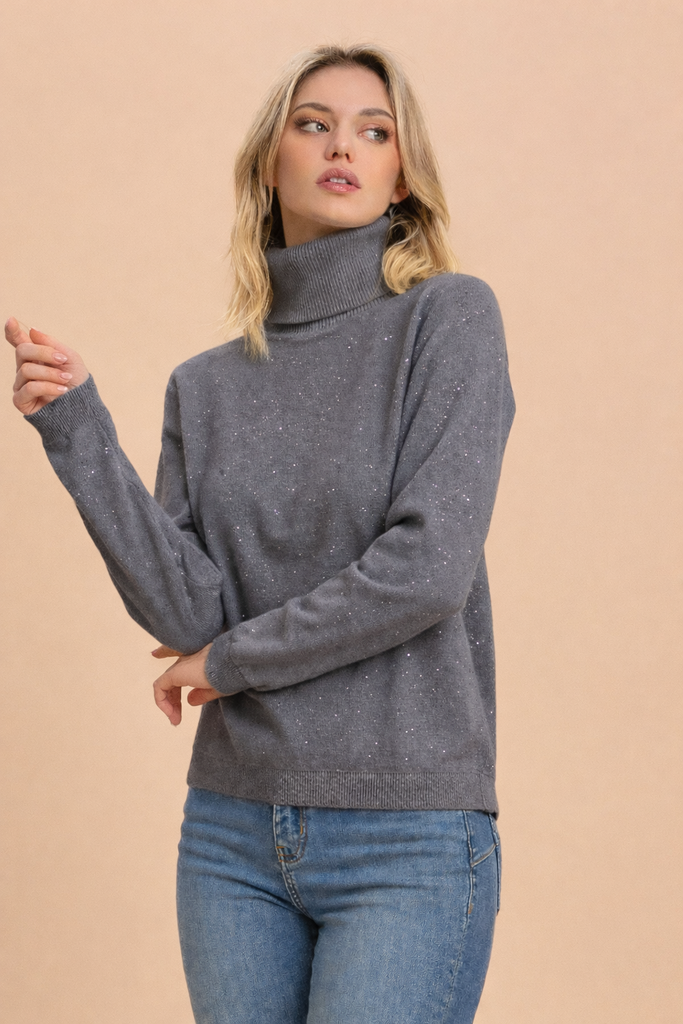 Maglione dolcevita con micro paillettes
