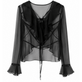 Blusa in voile con volant e laccetto sul davanti