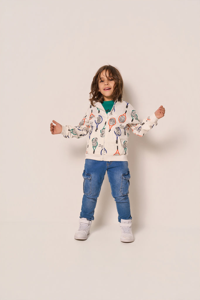Felpa Bambino Zip con Stampa Racchette