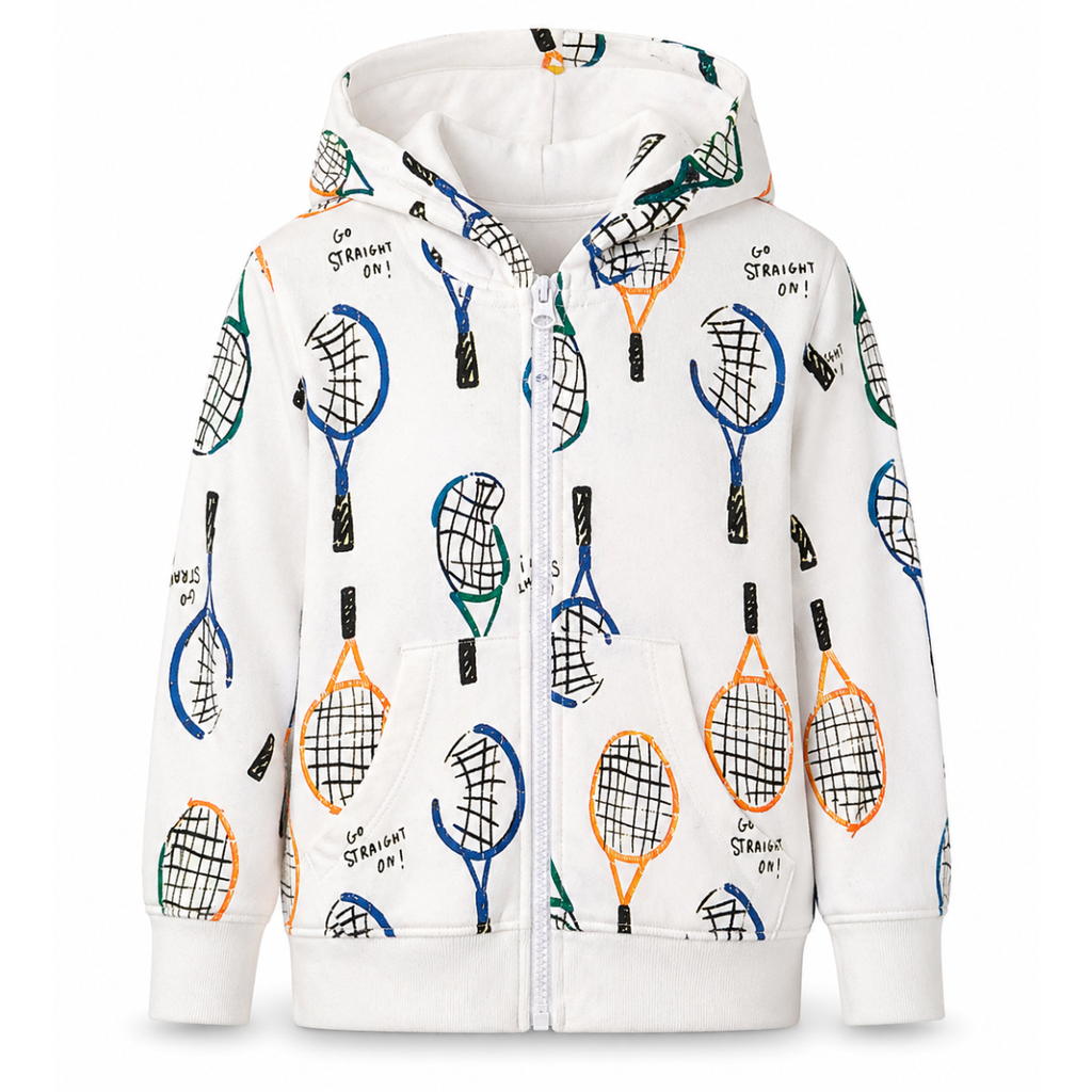 Felpa Bambino Zip con Stampa Racchette