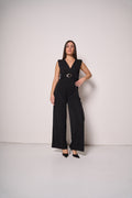 Tuta Lunga Donna con Scollo a V e Cintura Decorativa