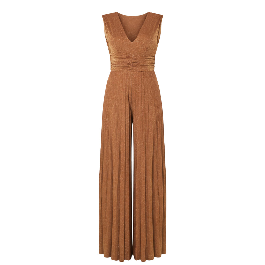 Tuta lunga donna lurex con pantalone plissé