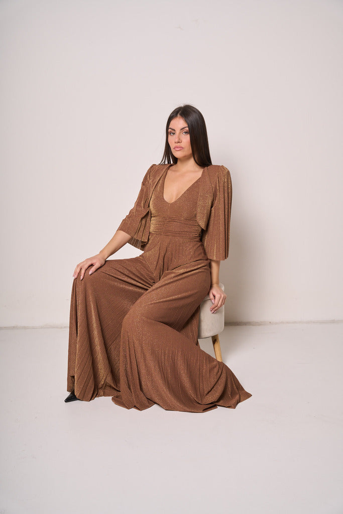 Tuta lunga donna lurex con pantalone plissé