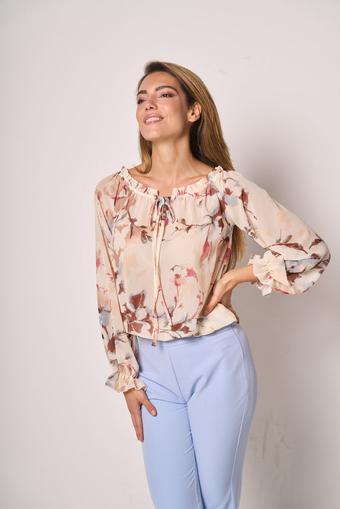 Blusa Donna Fantasia Floreale con Maniche a 3/4