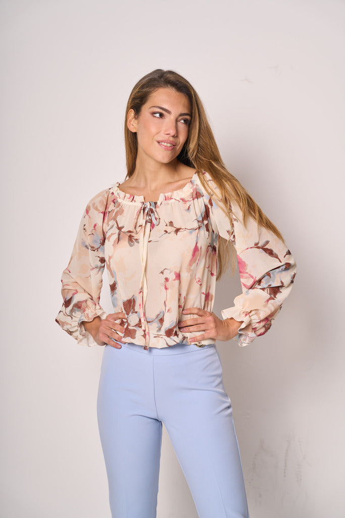 Blusa Donna Fantasia Floreale con Maniche a 3/4