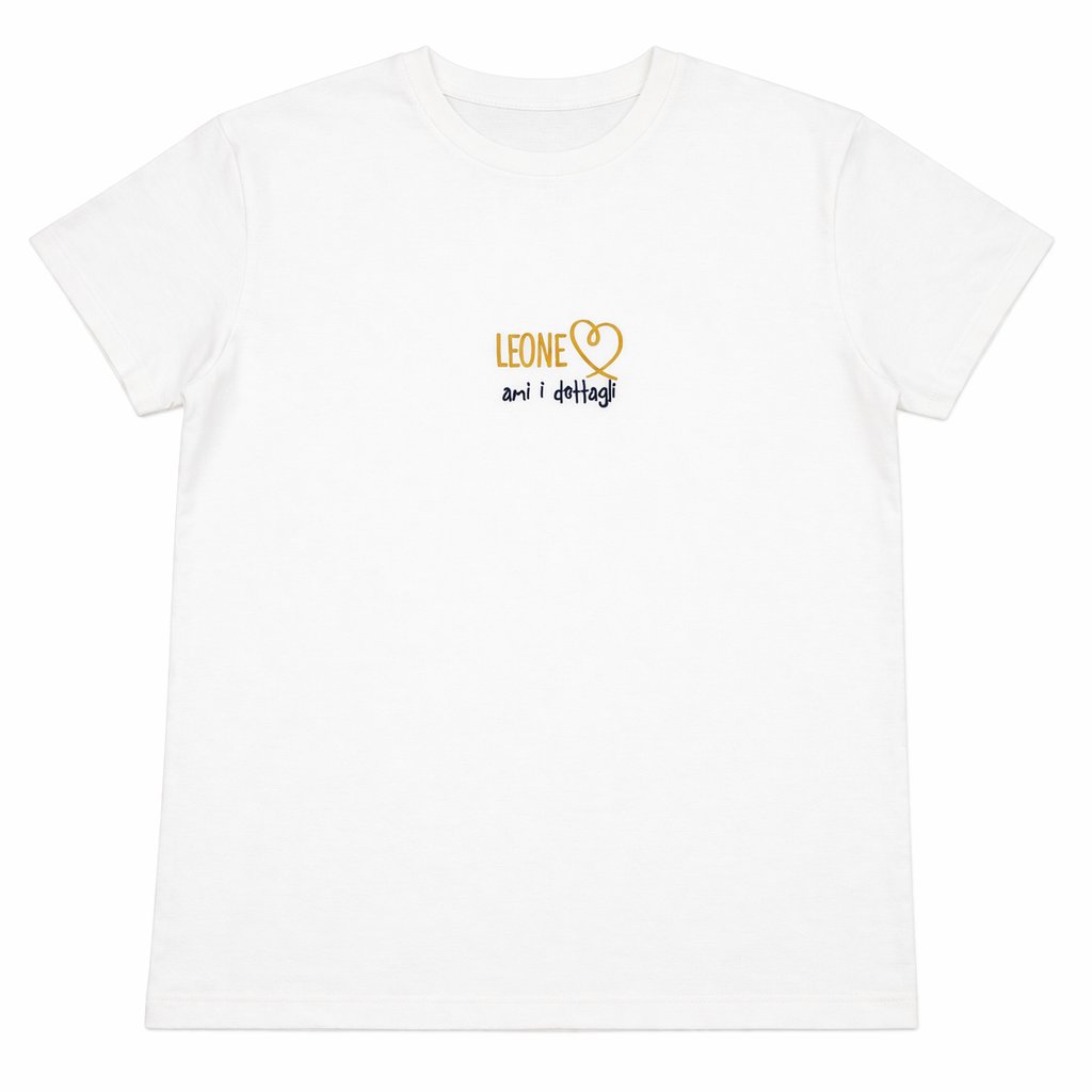 T-shirt bianca “Leone” con stampa segno zodiacale