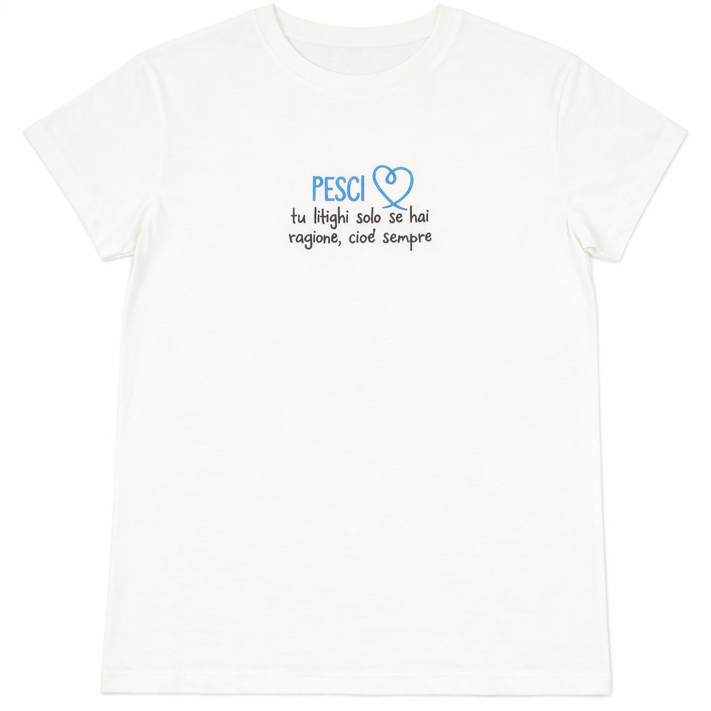 T-shirt bianca “Pesci” con stampa segno zodiacale