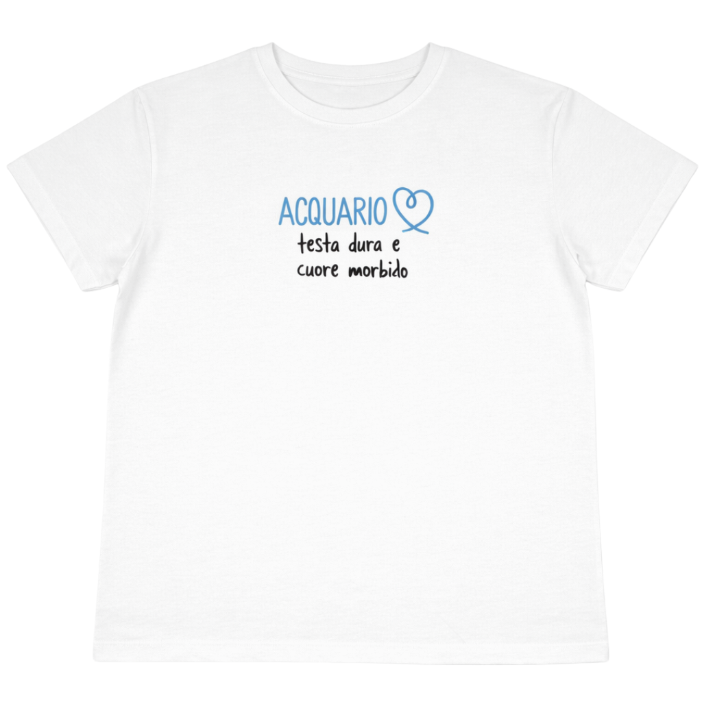 T-shirt bianca “Acquario” con stampa segno zodiacale