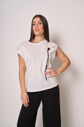 T-shirt Donna con Fiore Applicato