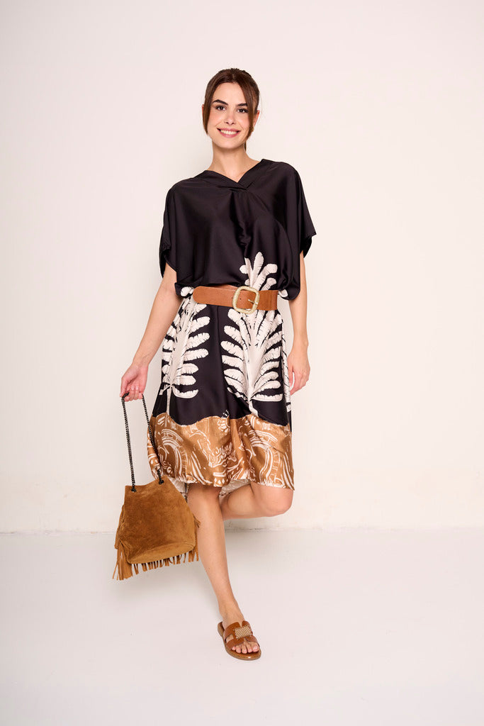 Abito midi con cintura in pelle