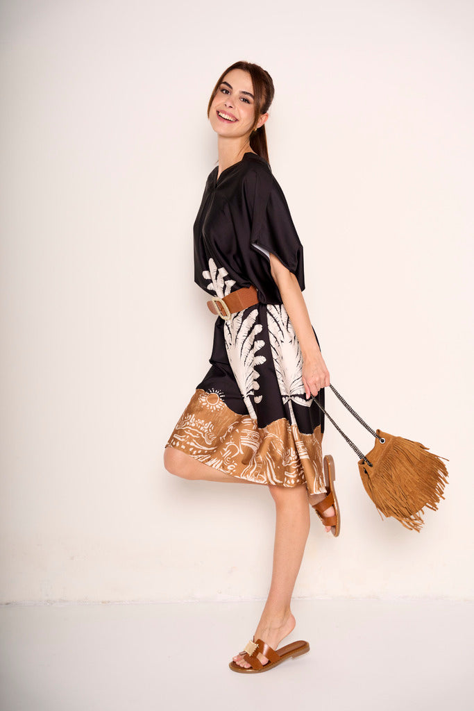 Abito midi con cintura in pelle