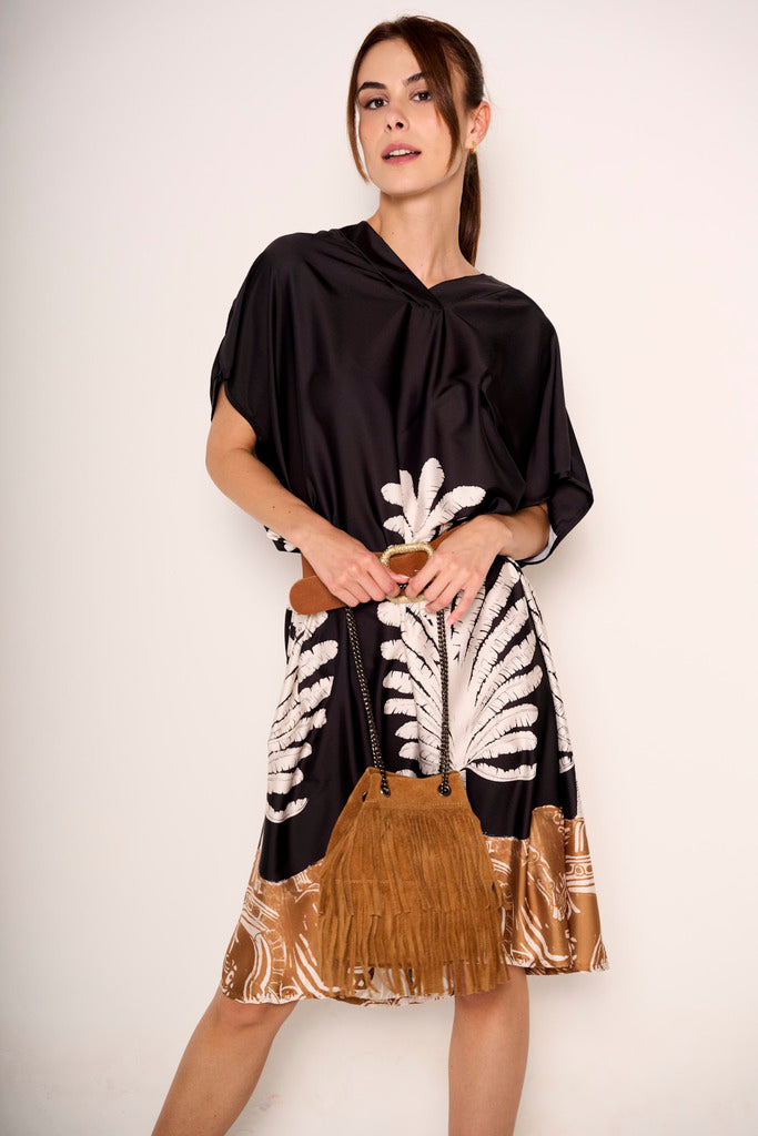 Abito midi con cintura in pelle