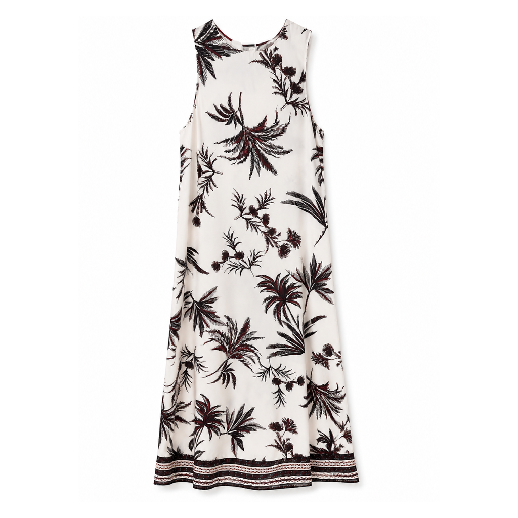 Abito midi con stampa tropicale e dettagli