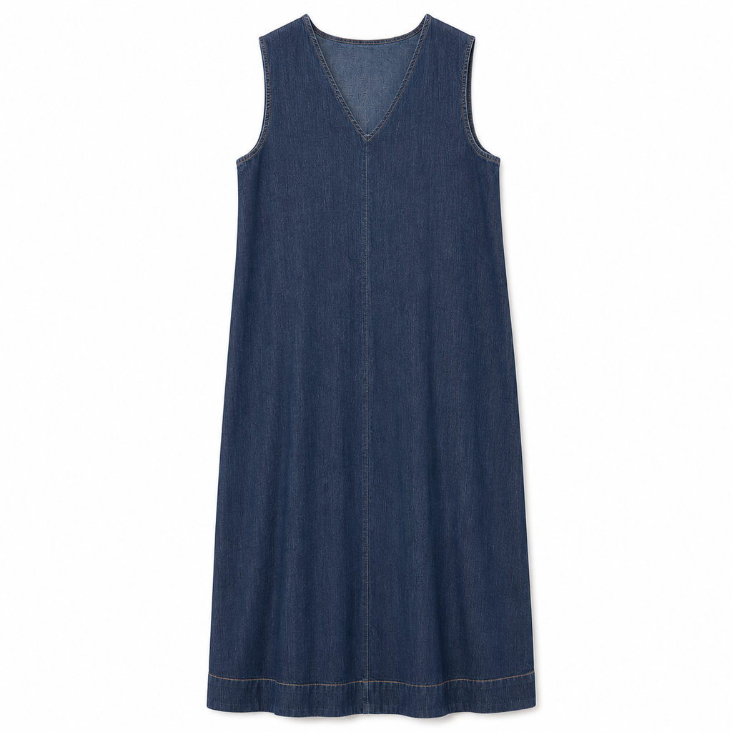 Abito smanicato in denim con cintura sottile