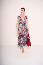 Abito lungo tropical chic con scollo a V