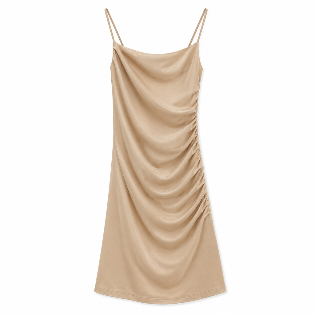 Abito corto beige drappeggiato