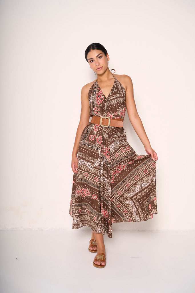 Abito midi boho chic con stampa floreale