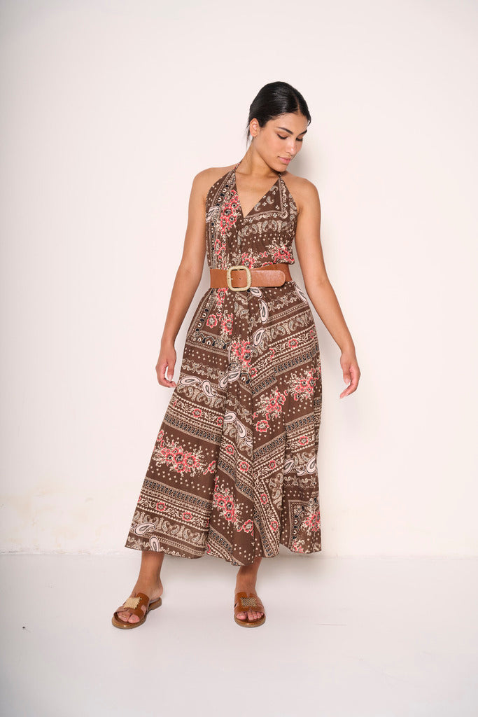 Abito midi boho chic con stampa floreale