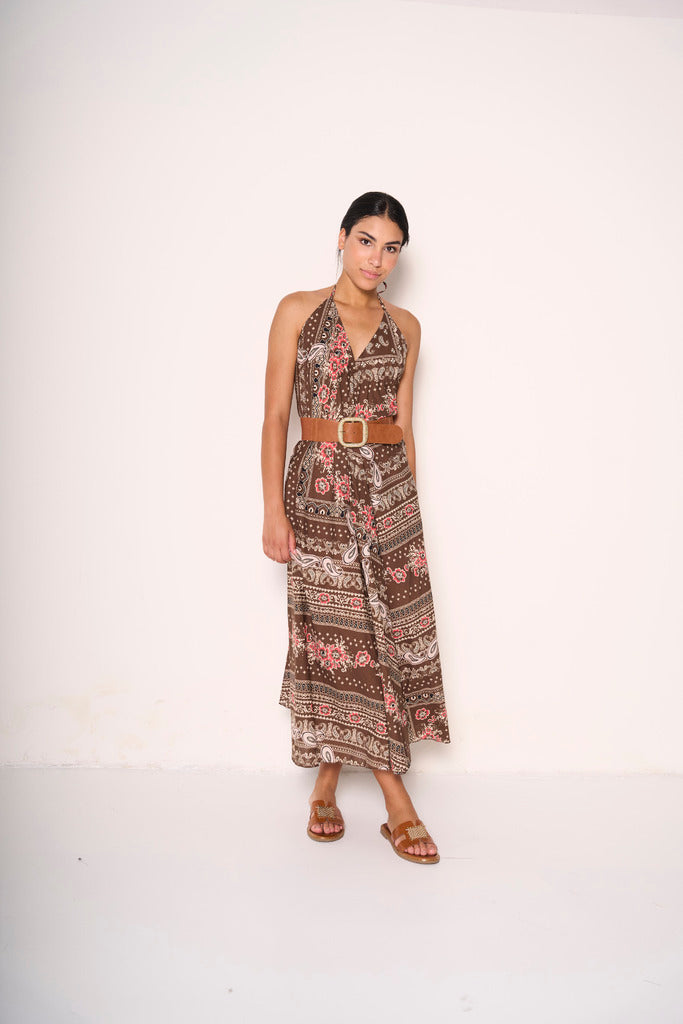 Abito midi boho chic con stampa floreale