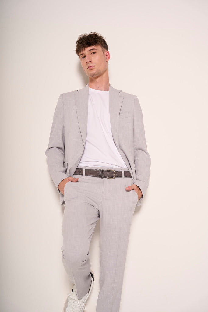 Abito Uomo Slim Fit in Lino e Viscosa Grigio Chiaro