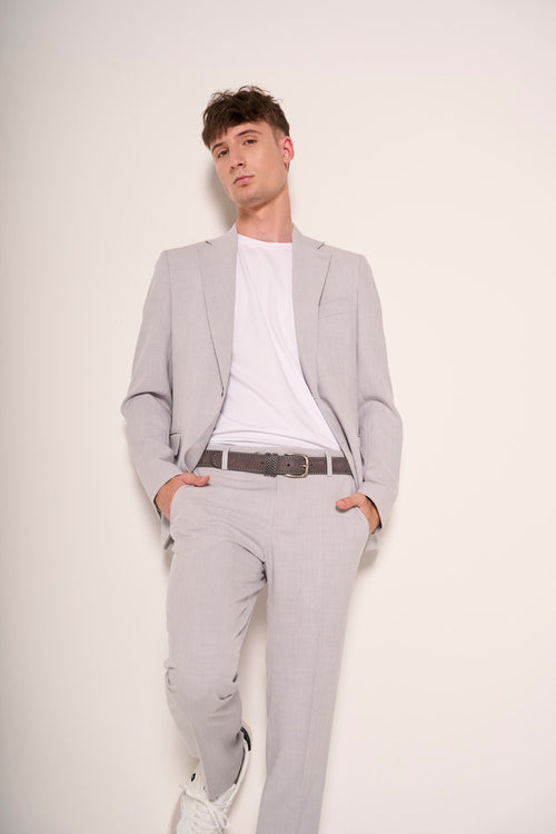 Abito Uomo Slim Fit in Lino e Viscosa Grigio Chiaro
