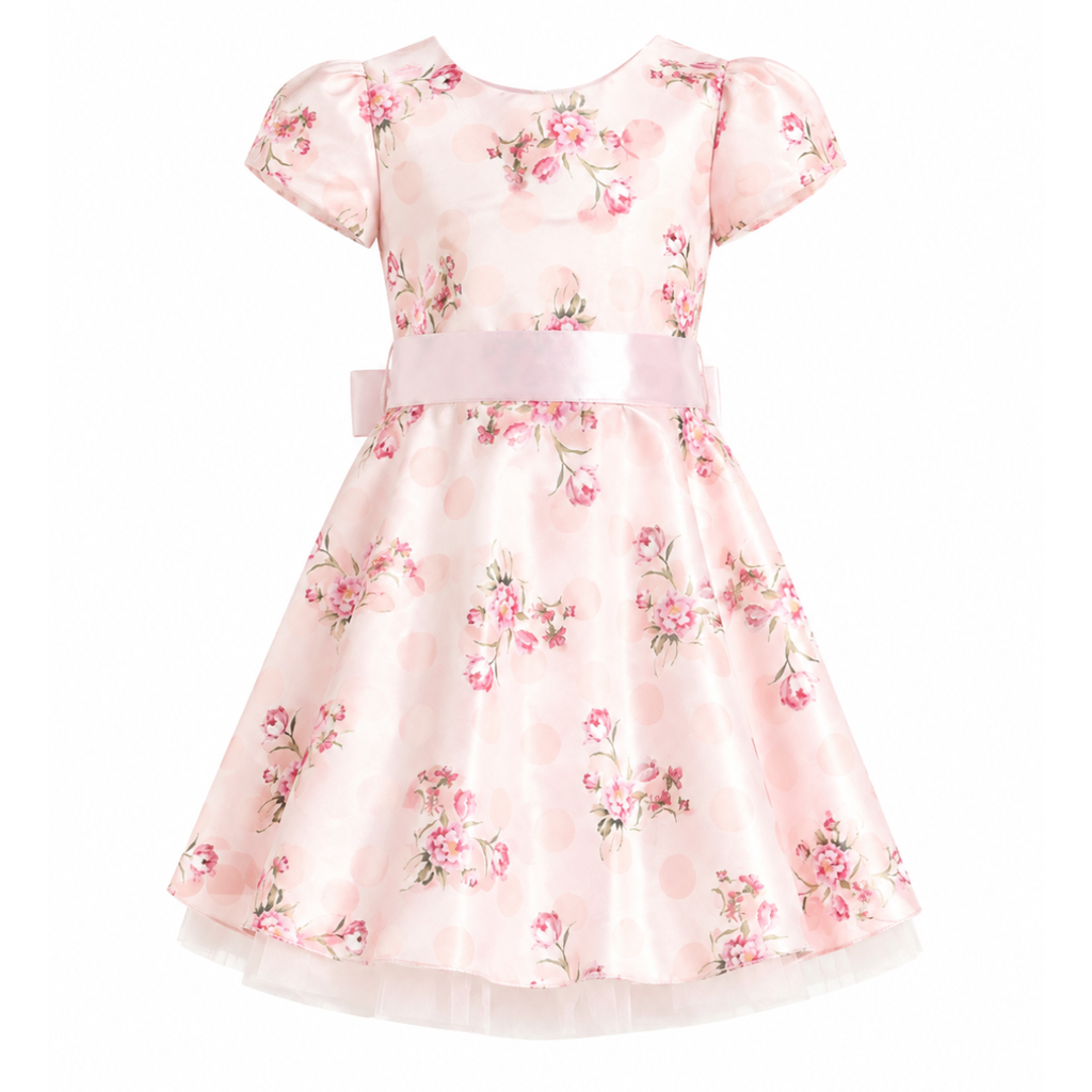 Abito in fantasia con fiori e tulle