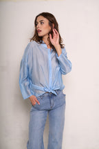 Camicia ampia con colletto coreano
