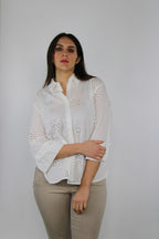 Camicia bianca traforata in cotone