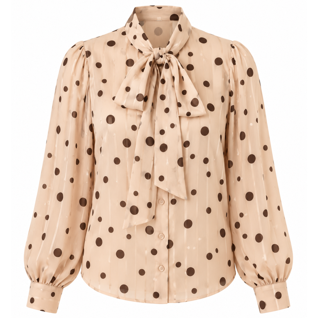 Camicia in voile con fiocco e pois