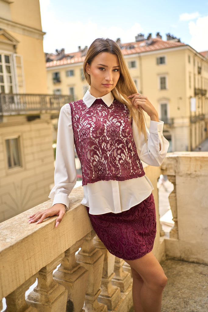 Top smanicato in pizzo