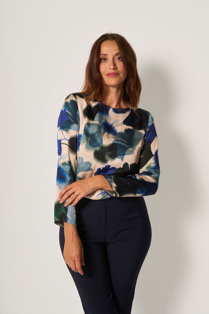 Camicia satin con stampa floreale