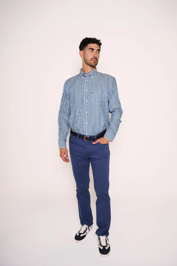 Camicia Uomo a Righe con Taschino e Colletto Button-down