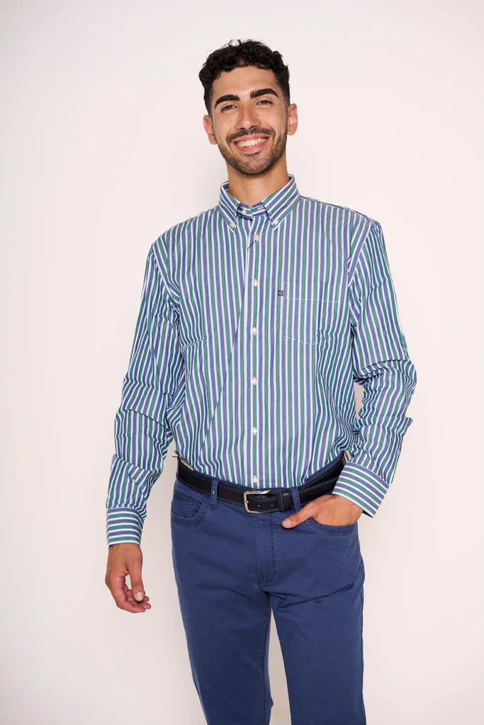 Camicia Uomo a Righe con Taschino e Colletto Button-down