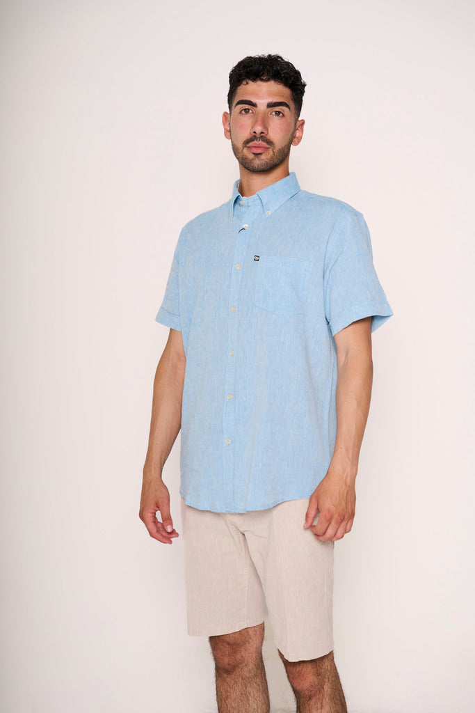 Camiciotto in misto lino con colletto botton-down