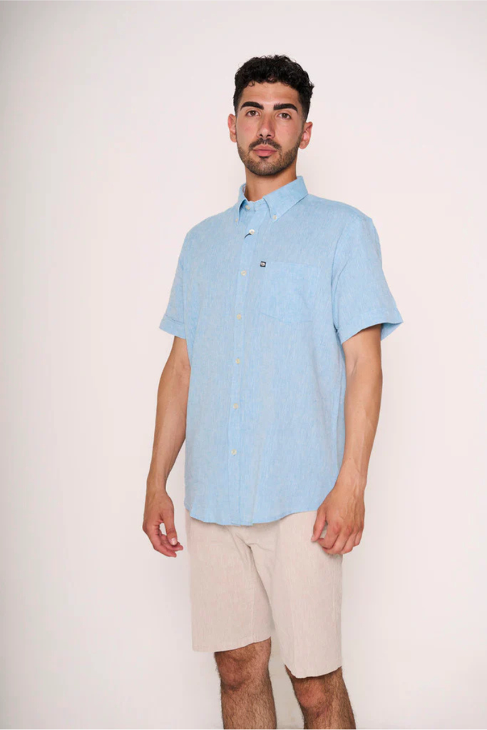 Camiciotto in Misto Lino con Colletto Botton-down