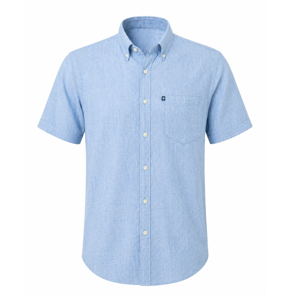 Camiciotto in Misto Lino con Colletto Botton-down