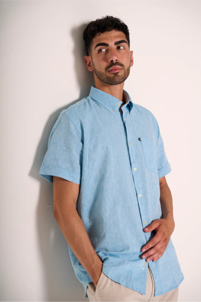 Camiciotto in Misto Lino con Colletto Botton-down