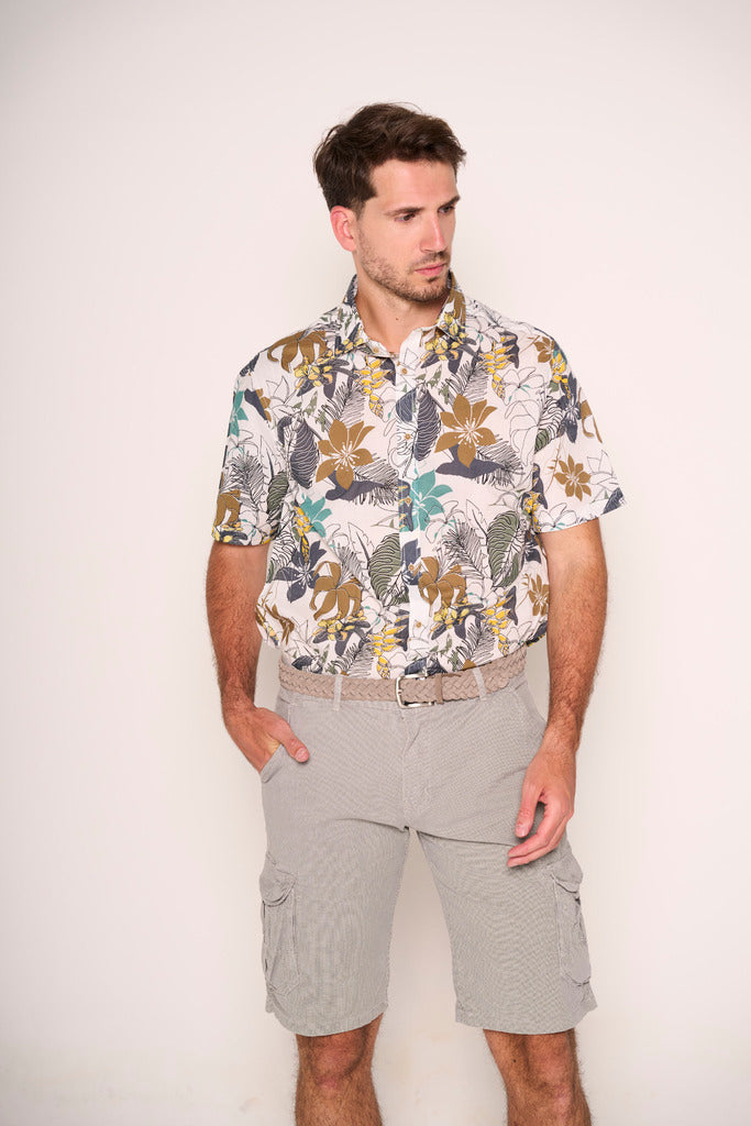 Camicia Uomo Fantasia Floreale in Cotone a Manica Corta