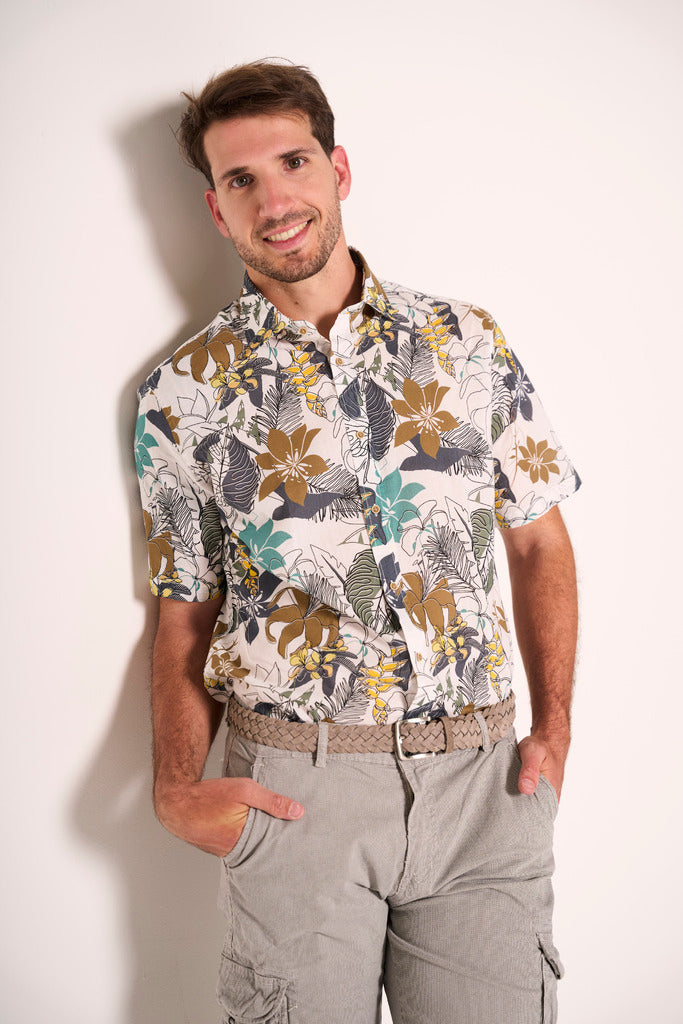 Camicia Uomo Fantasia Floreale in Cotone a Manica Corta