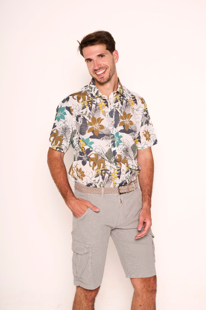 Camicia Uomo Fantasia Floreale in Cotone a Manica Corta