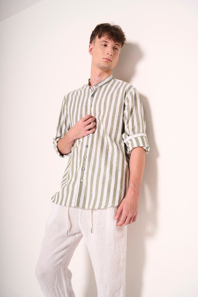 Camicia con Collo alla Coreana a Righe