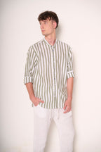 Camicia con Collo alla Coreana a Righe