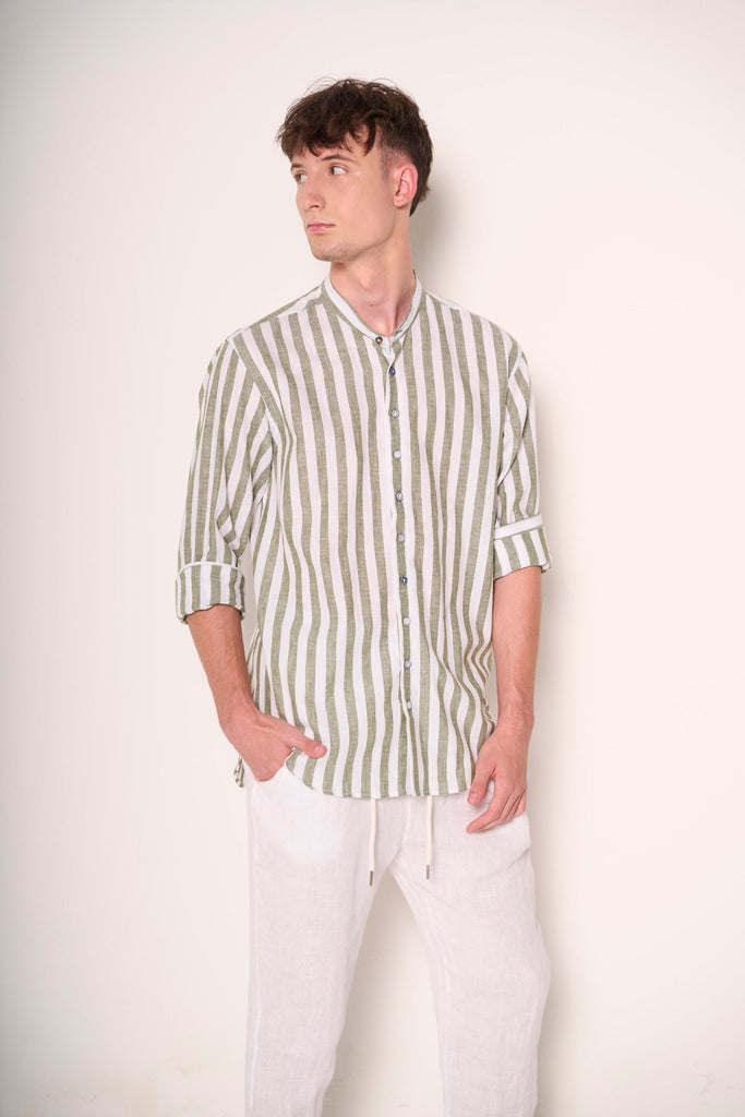 Camicia con Collo alla Coreana a Righe