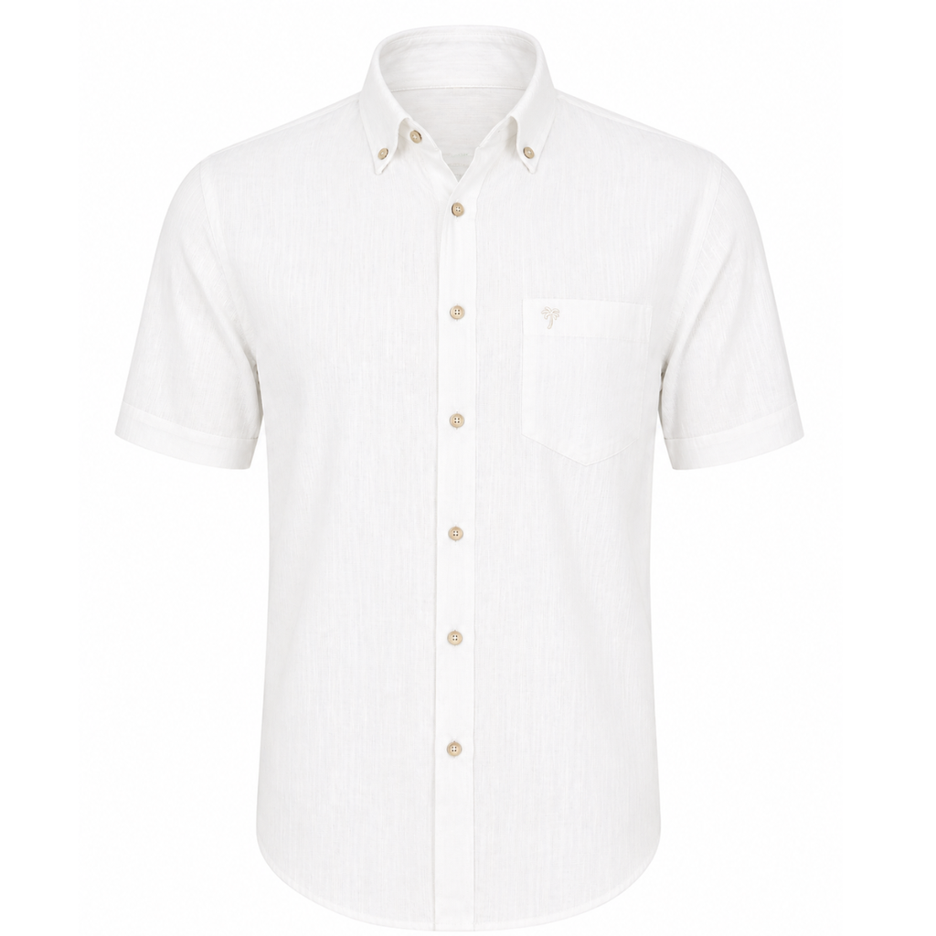 Camicia in Misto Lino con Bottoni a Contrasto