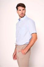 Camicia in Misto Lino con Bottoni a Contrasto