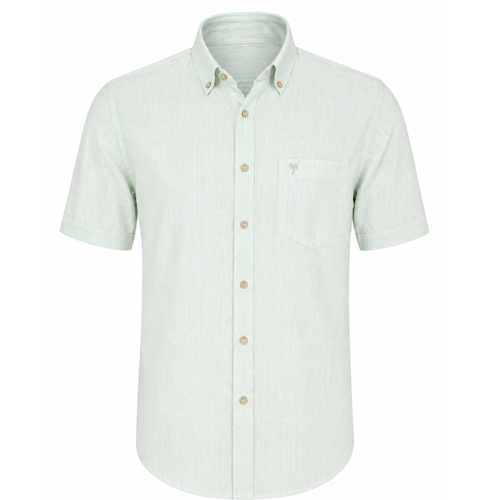 Camicia in Misto Lino con Bottoni a Contrasto