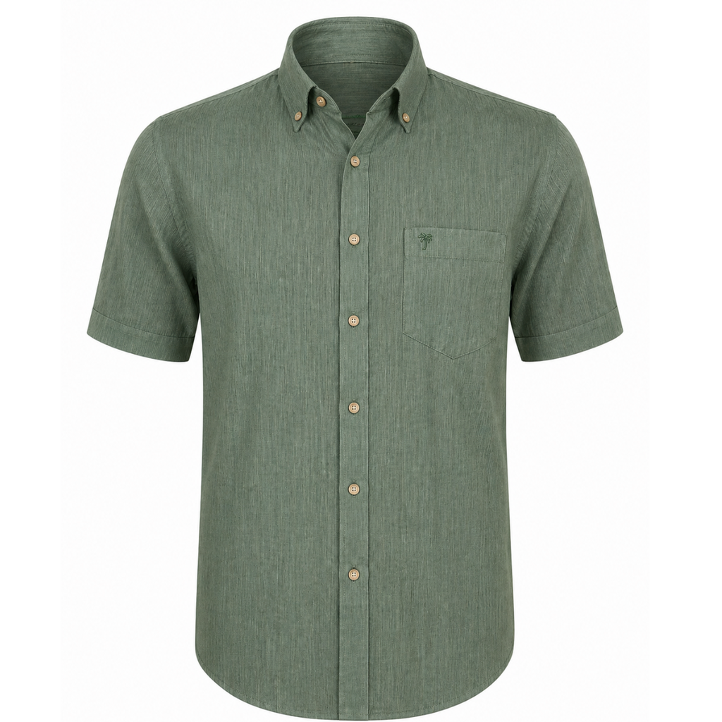 Camicia in Misto Lino con Bottoni a Contrasto